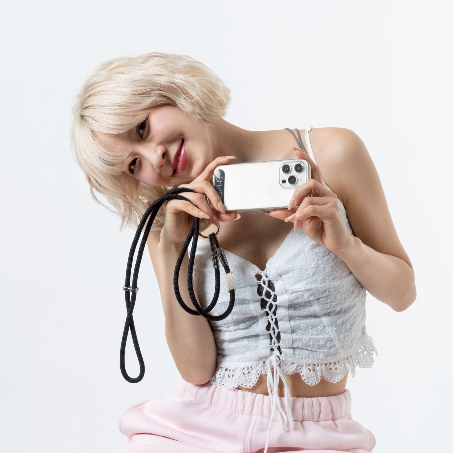 SMAST GLITTER MOBILE STRAP/BLACK